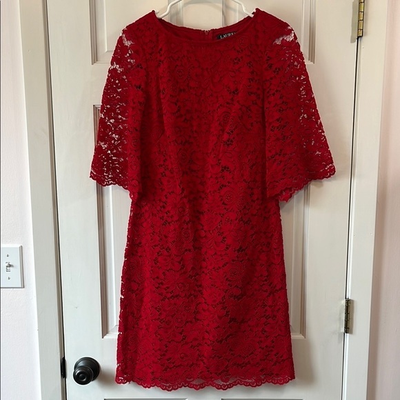 Lauren Ralph Lauren Dresses & Skirts - Lauren Ralph Lauren All Over Floral Lace Cherry Red Mini Dress - Size 6